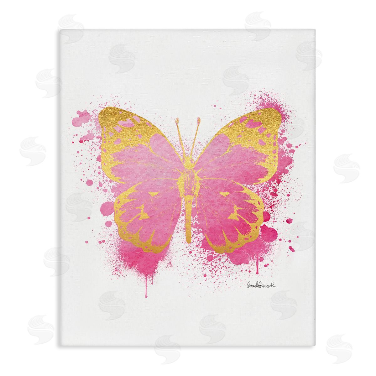 Amanda Greenwood Hot Pink Butterfly Glam Paint Splatter Canvas Wall Art