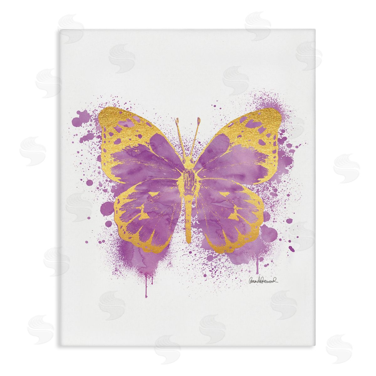 Amanda Greenwood Purple Butterfly Paint Splatter Glam Canvas Wall Art