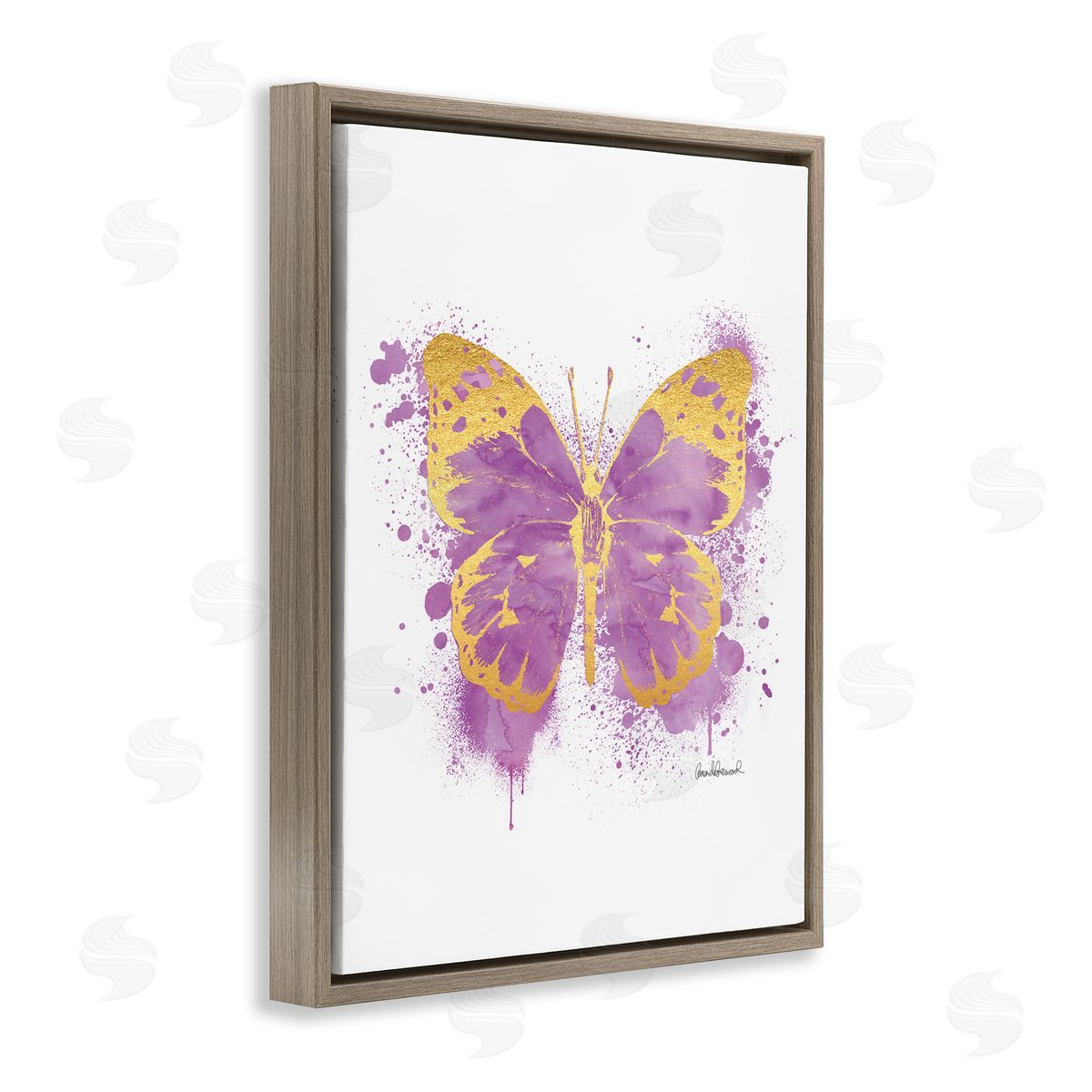 Amanda Greenwood Purple Butterfly Paint Splatter Glam Brown Floater Frame Canvas Art