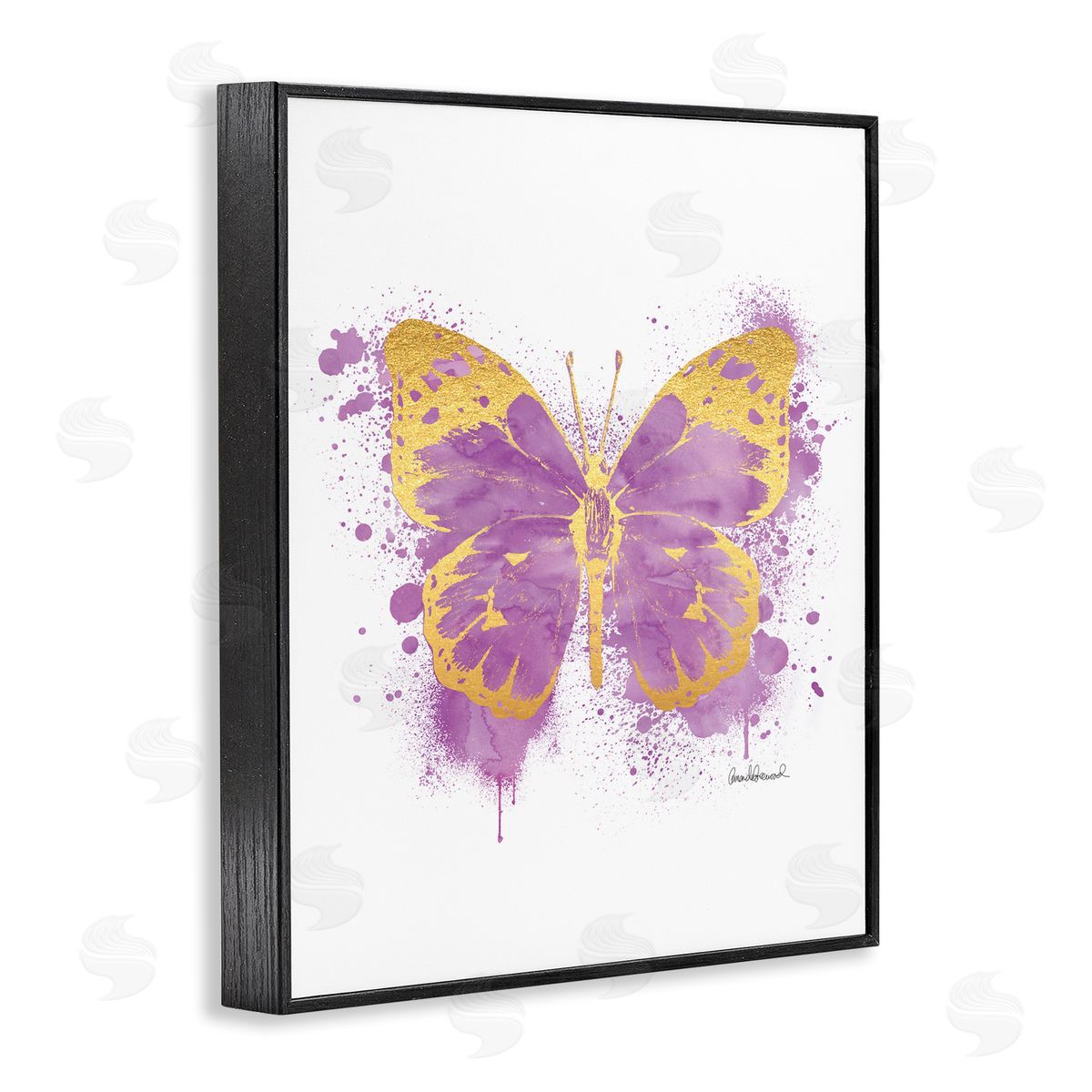 Amanda Greenwood Purple Butterfly Paint Splatter Glam Black Framed Giclee Wall Art