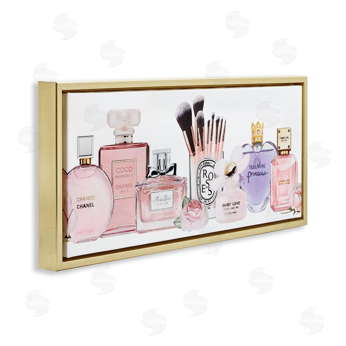 Fashion Fragrance Glam Accessories Gold Floating Frame Canvas Wall Art, Home Decor by Amanda Greenwood