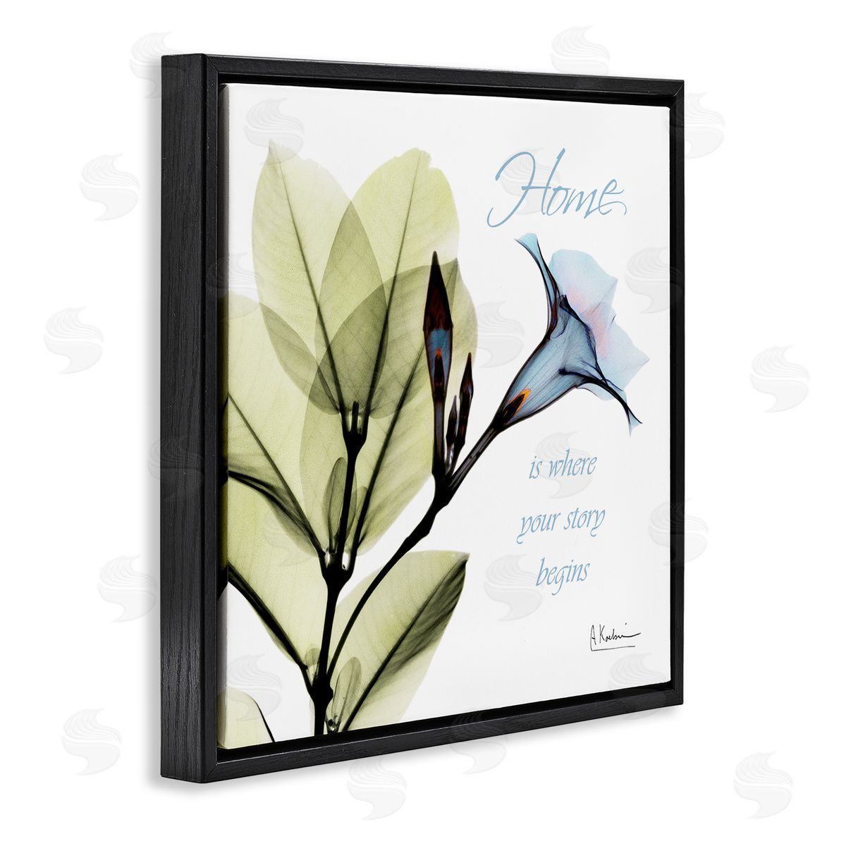 Albert Koetsier Your Story Begins Blue Floral Black Floater Frame Canvas Art