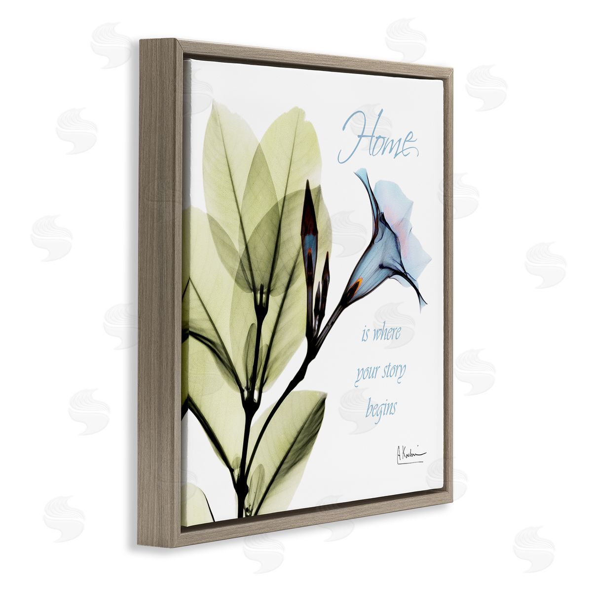 Albert Koetsier Your Story Begins Blue Floral Brown Floater Frame Canvas Art