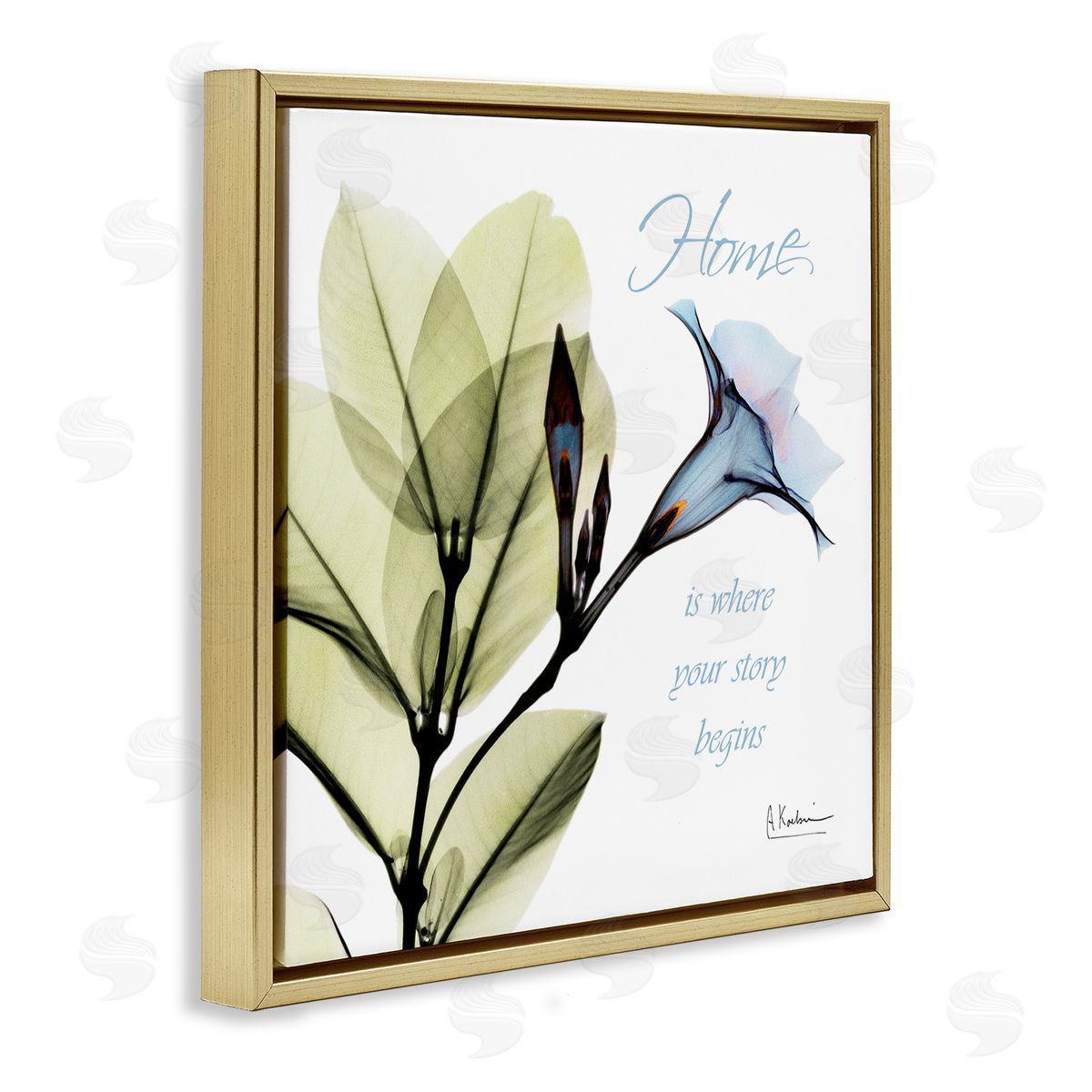 Albert Koetsier Your Story Begins Blue Floral Gold Floater Frame Canvas Art