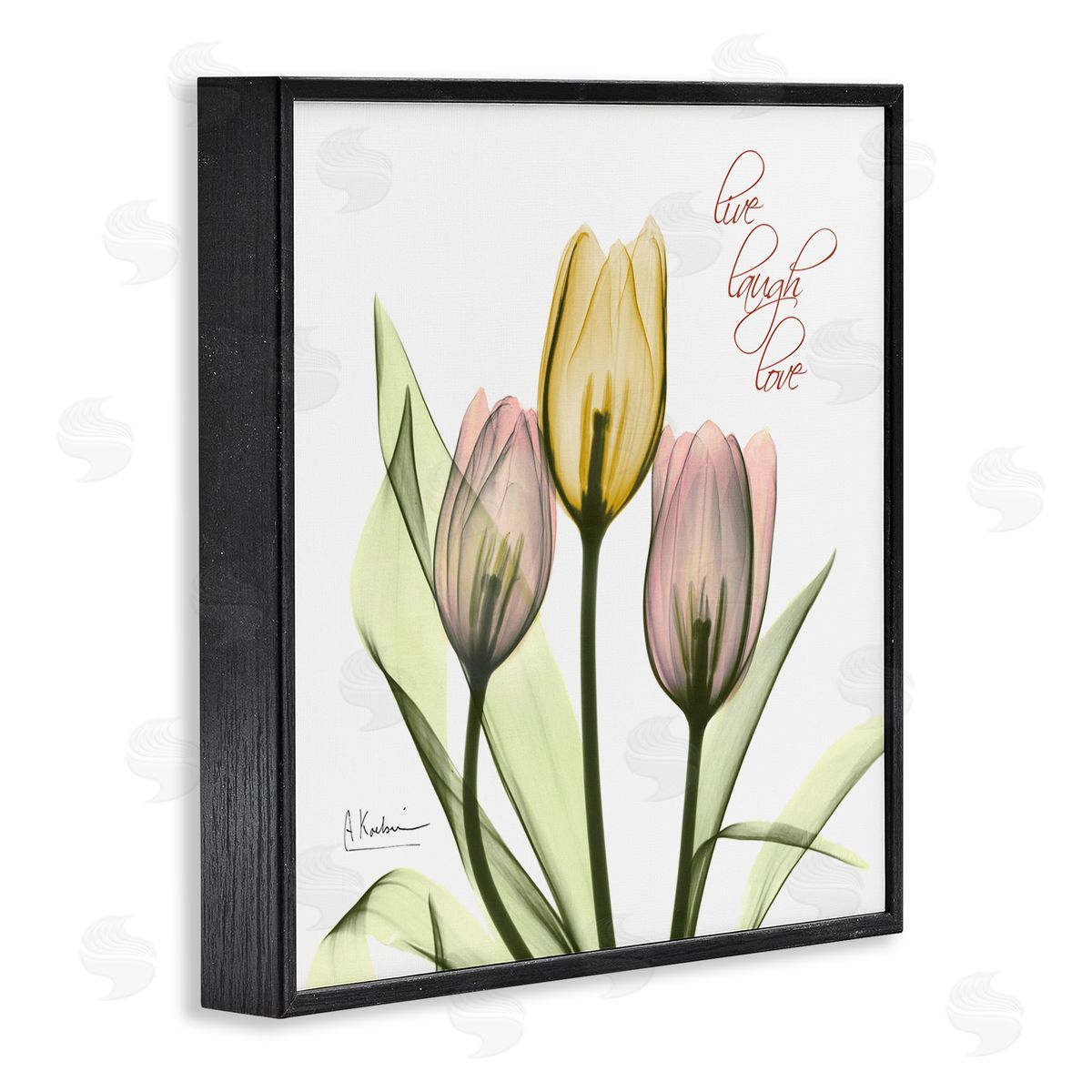 Live Laugh Love Tulips Black Frame Print Wall Art, Home Decor by Albert Koetsier