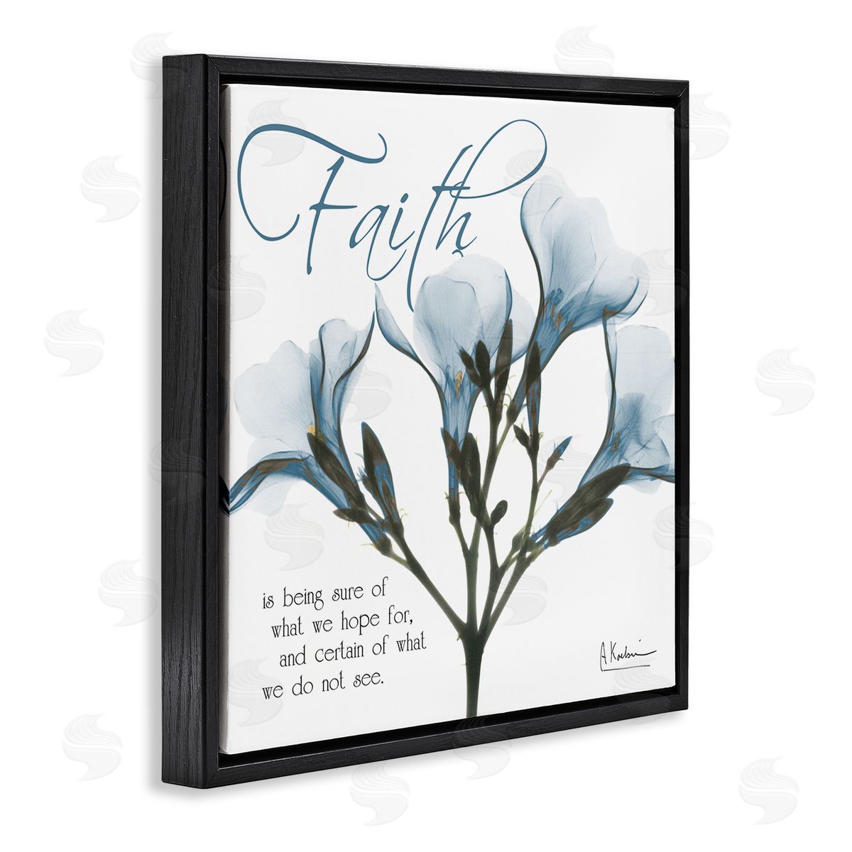 Faith Phrase Flower Silhouette Black Floating Frame Canvas Wall Art, Home Decor by Albert Koetsier