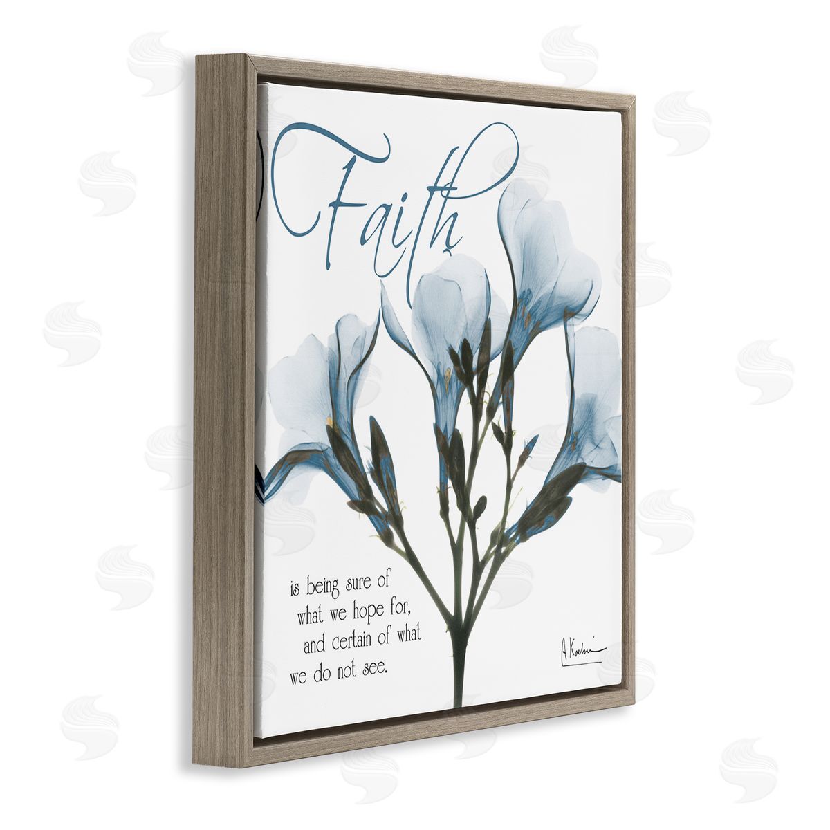 Faith Phrase Flower Silhouette Brown Floating Frame Canvas Wall Art, Home Decor by Albert Koetsier