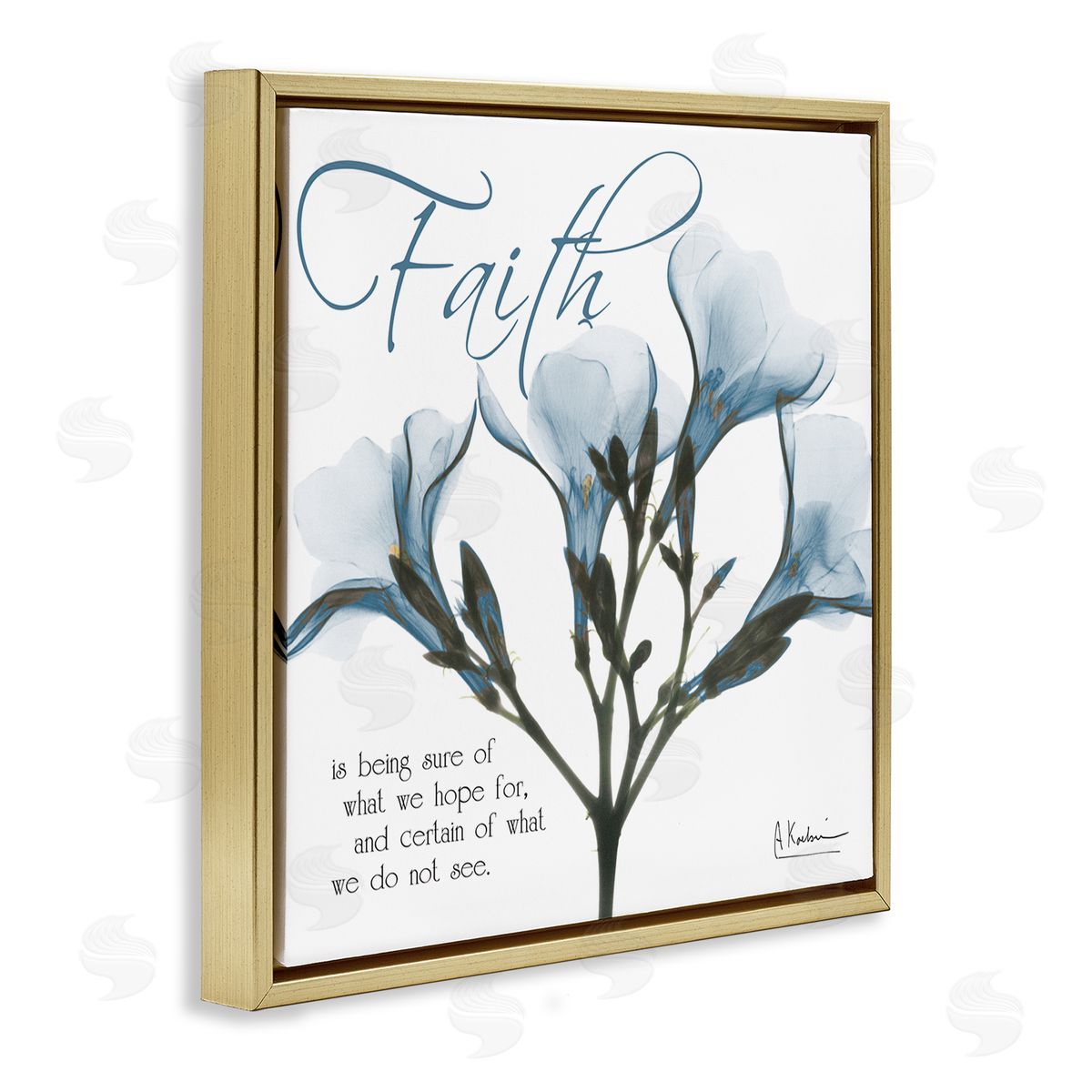 Faith Phrase Flower Silhouette Gold Floating Frame Canvas Wall Art, Home Decor by Albert Koetsier
