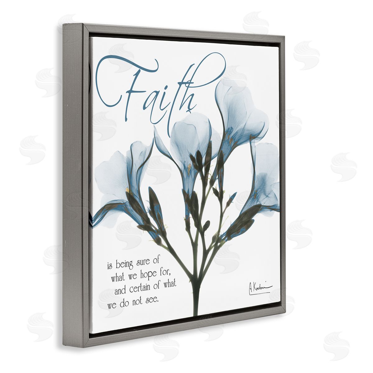 Faith Phrase Flower Silhouette Grey Floating Frame Canvas Wall Art, Home Decor by Albert Koetsier