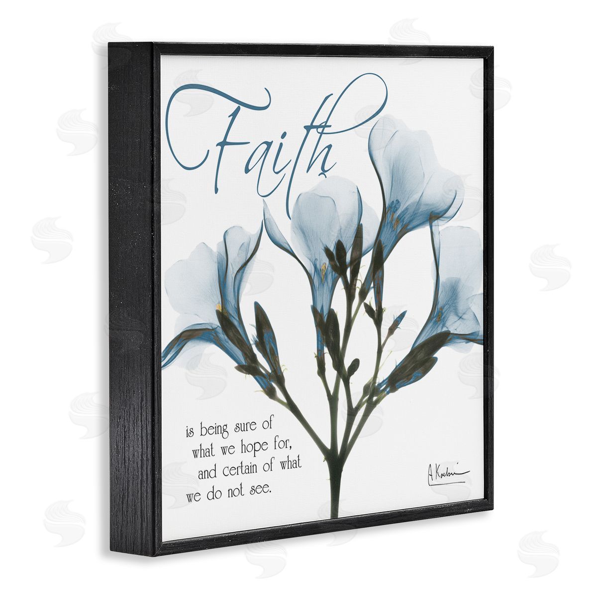 Faith Phrase Flower Silhouette Black Frame Print Wall Art, Home Decor by Albert Koetsier