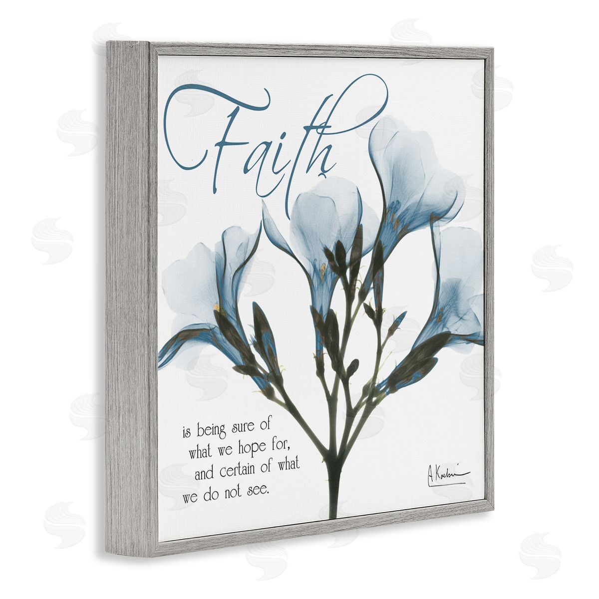 Faith Phrase Flower Silhouette Grey Frame Print Wall Art, Home Decor by Albert Koetsier