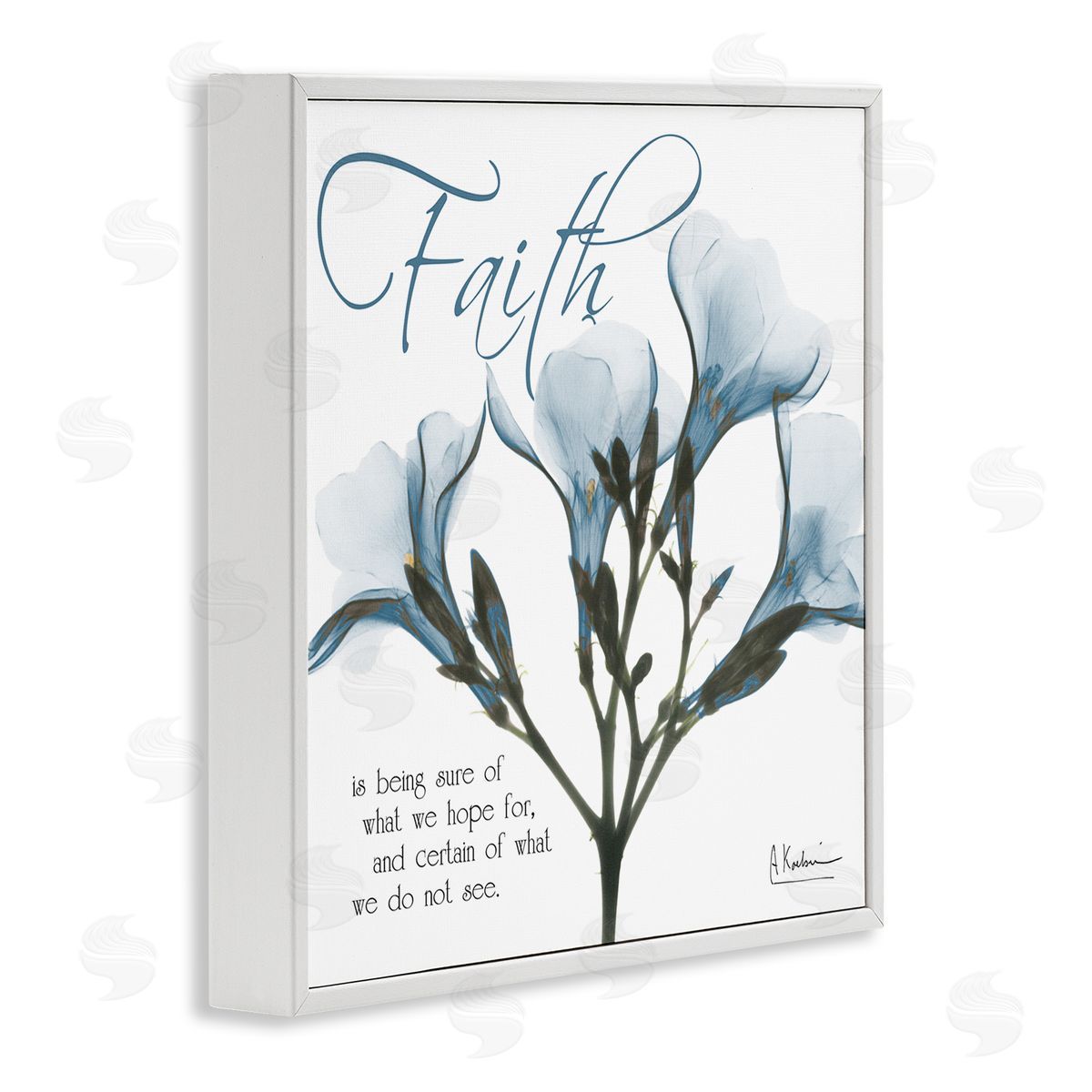 Faith Phrase Flower Silhouette White Frame Print Wall Art, Home Decor by Albert Koetsier