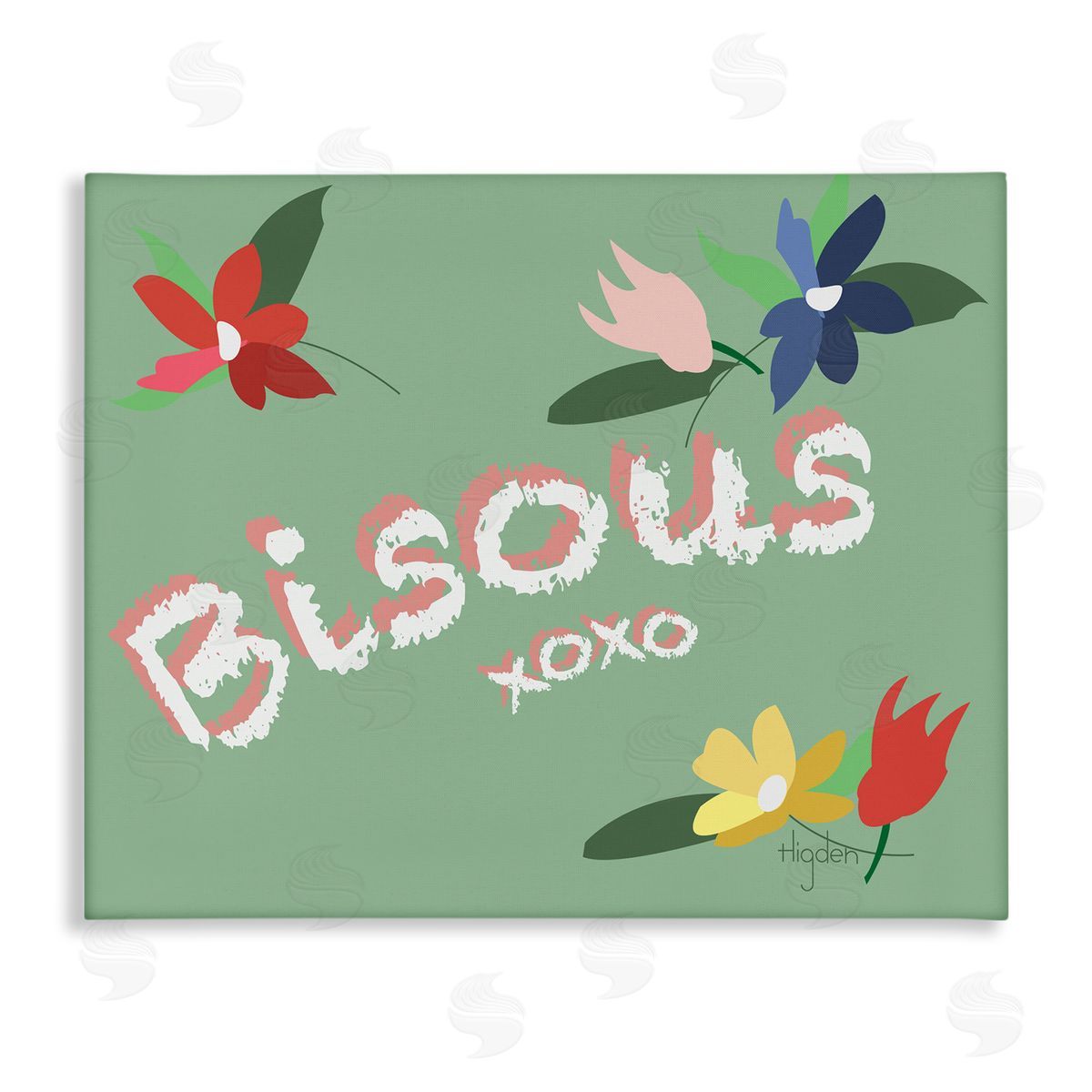 Mark Higden French Bisous Floral Kisses Design  Canvas Wall Art