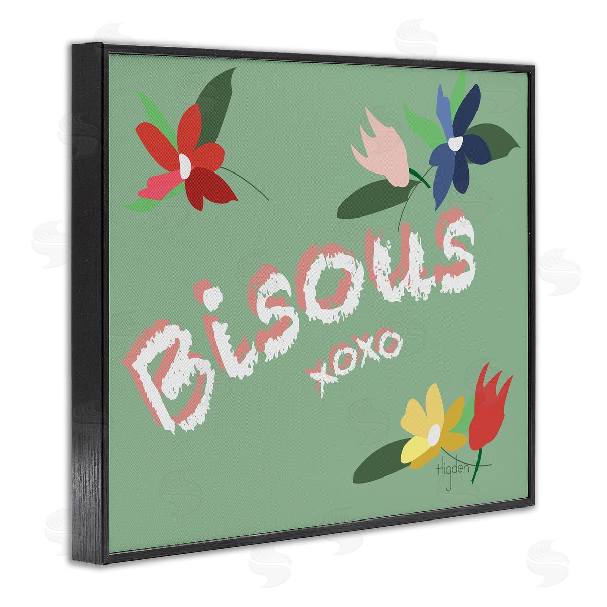 Mark Higden French Bisous Floral Kisses Design  Black Framed Giclee Wall Art