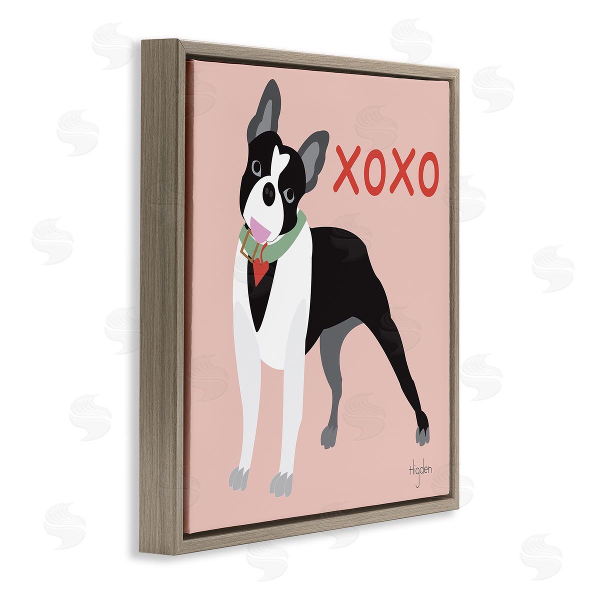 Mark Higden Boston Terrier Dog Hugs and Kisses Brown Floater Frame Canvas Art