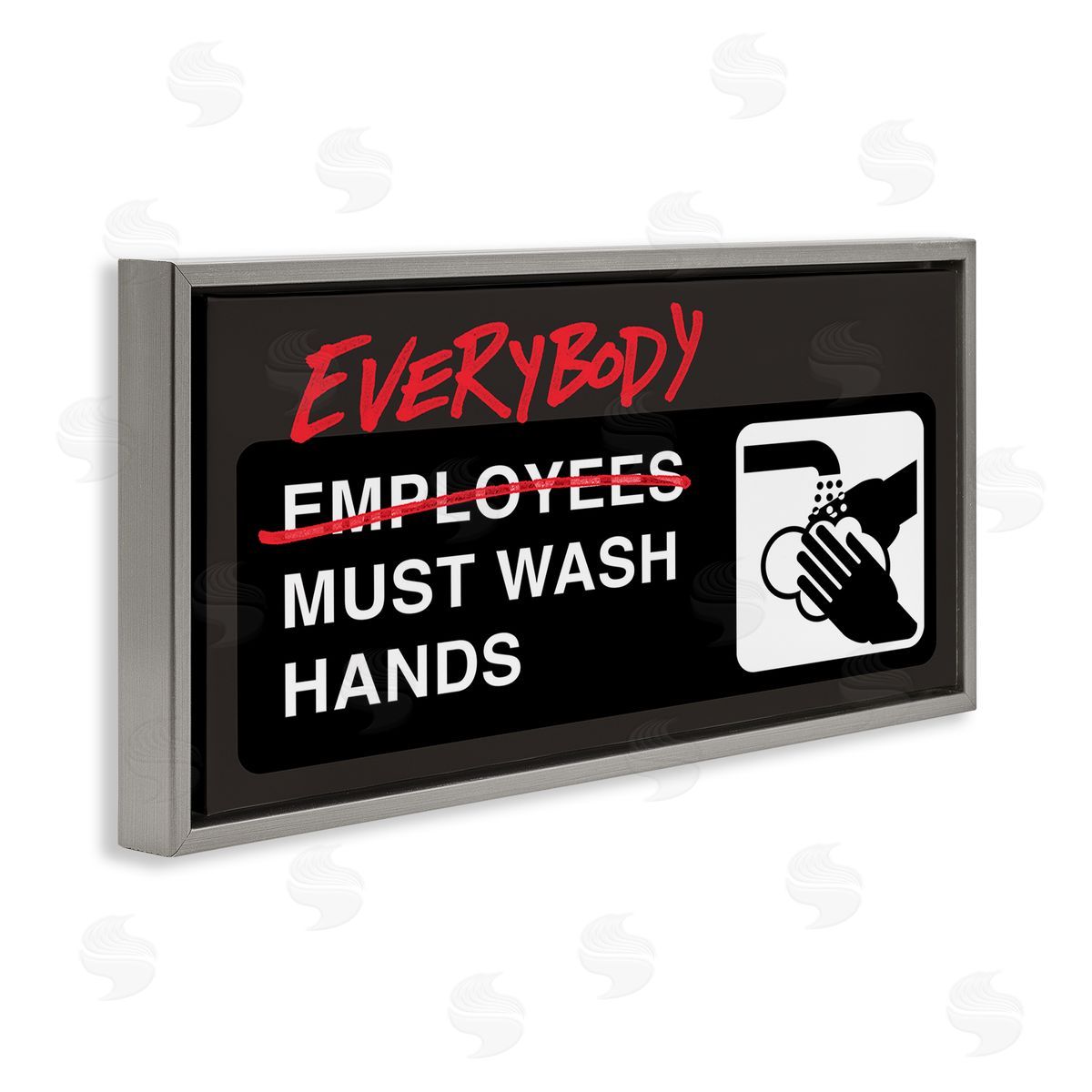 Buck Wear Everybody Must Wash Hands Bathroom Gray Floater Frame Canvas Art