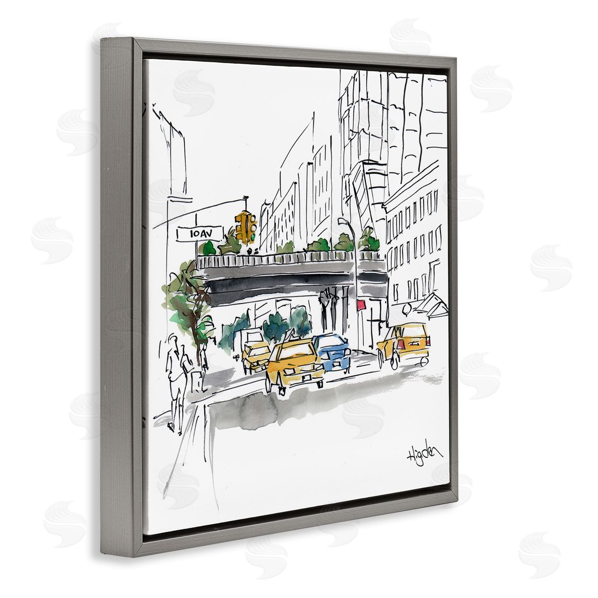 Mark Higden City Taxi Underpass Urban Watercolor Gray Floater Frame Canvas Art