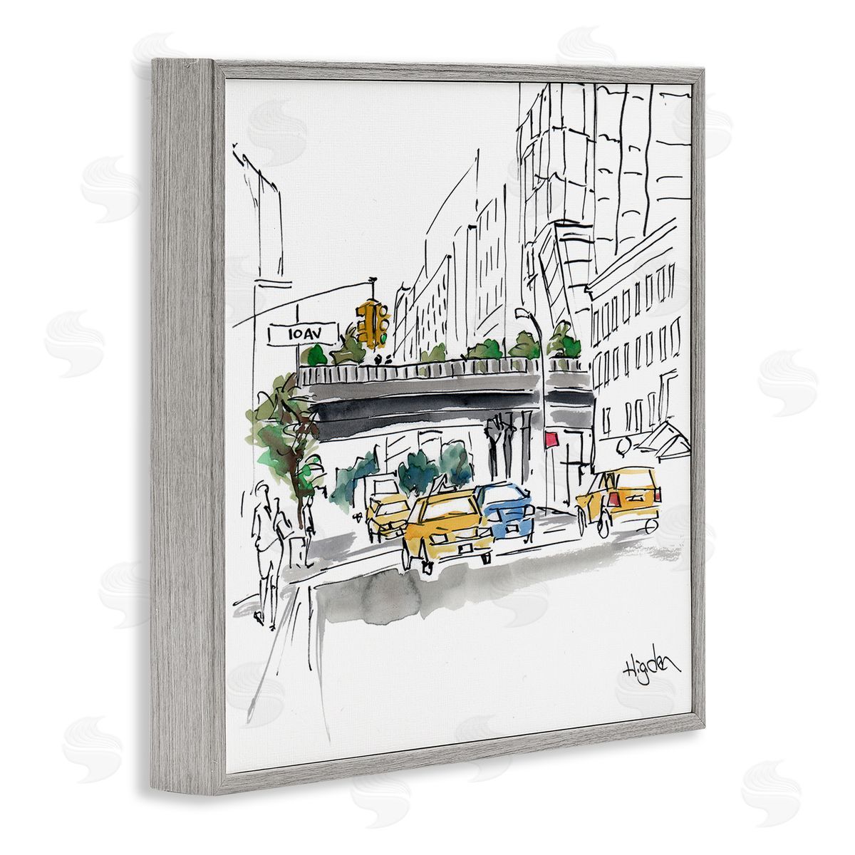 Mark Higden City Taxi Underpass Urban Watercolor Gray Framed Giclee Wall Art