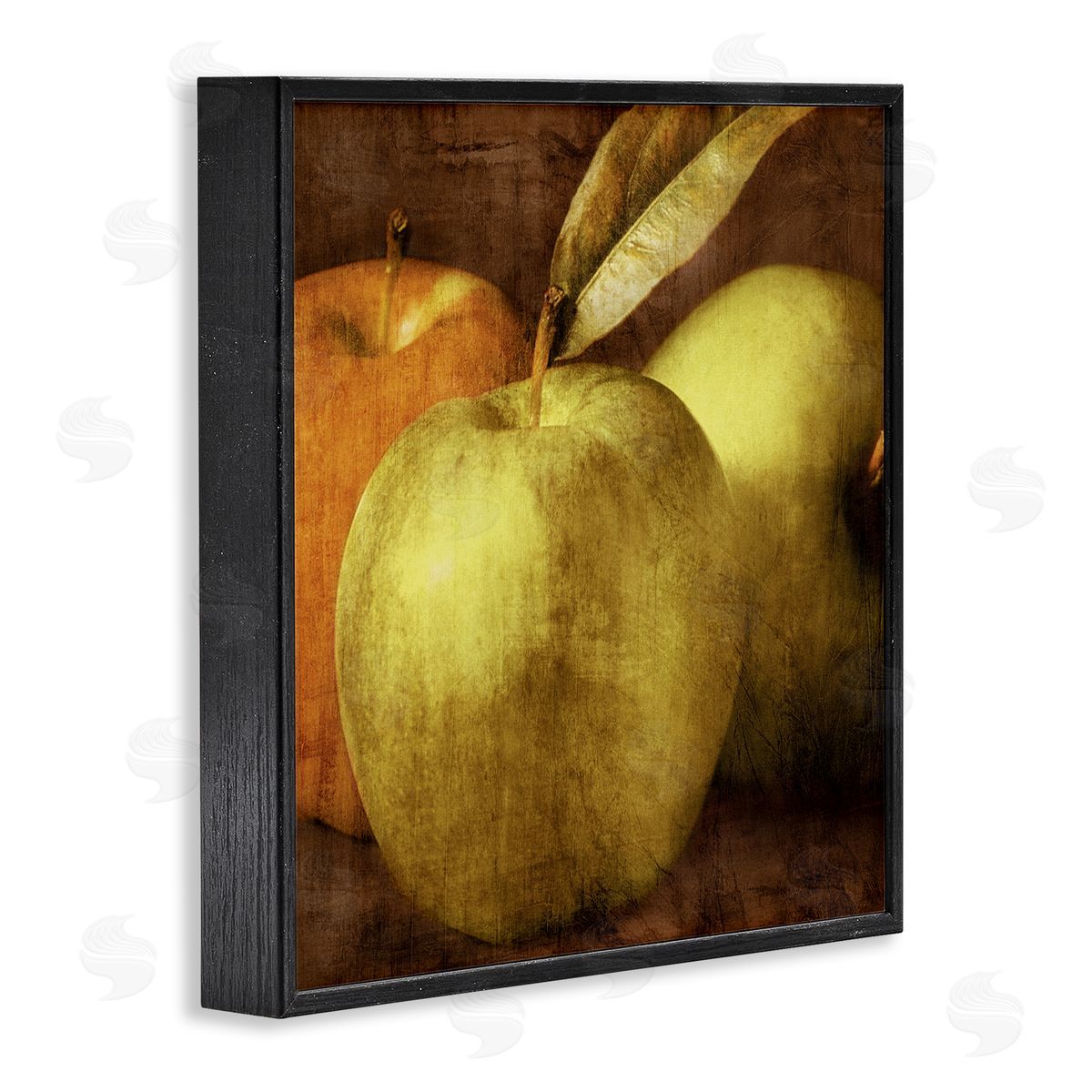 Caroline Kelly Distressed Green Apples Vintage Design Black Framed Giclee Wall Art
