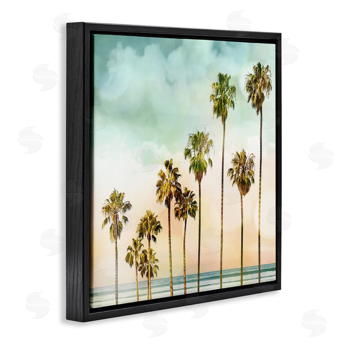 Tropical Beach Palm Trees Black Floating Frame Canvas Wall Art, Home Decor by Devon Davis