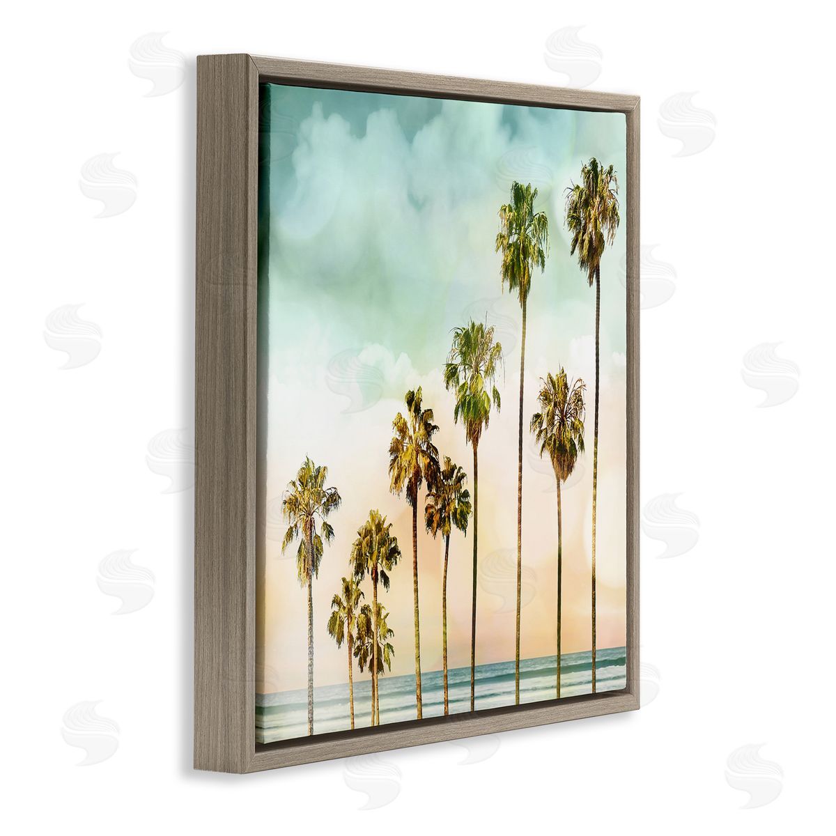 Tropical Beach Palm Trees Brown Floating Frame Canvas Wall Art, Home Decor by Devon Davis