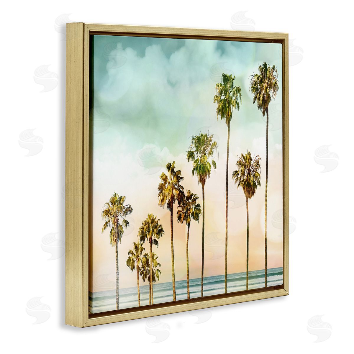 Tropical Beach Palm Trees Gold Floating Frame Canvas Wall Art, Home Decor by Devon Davis