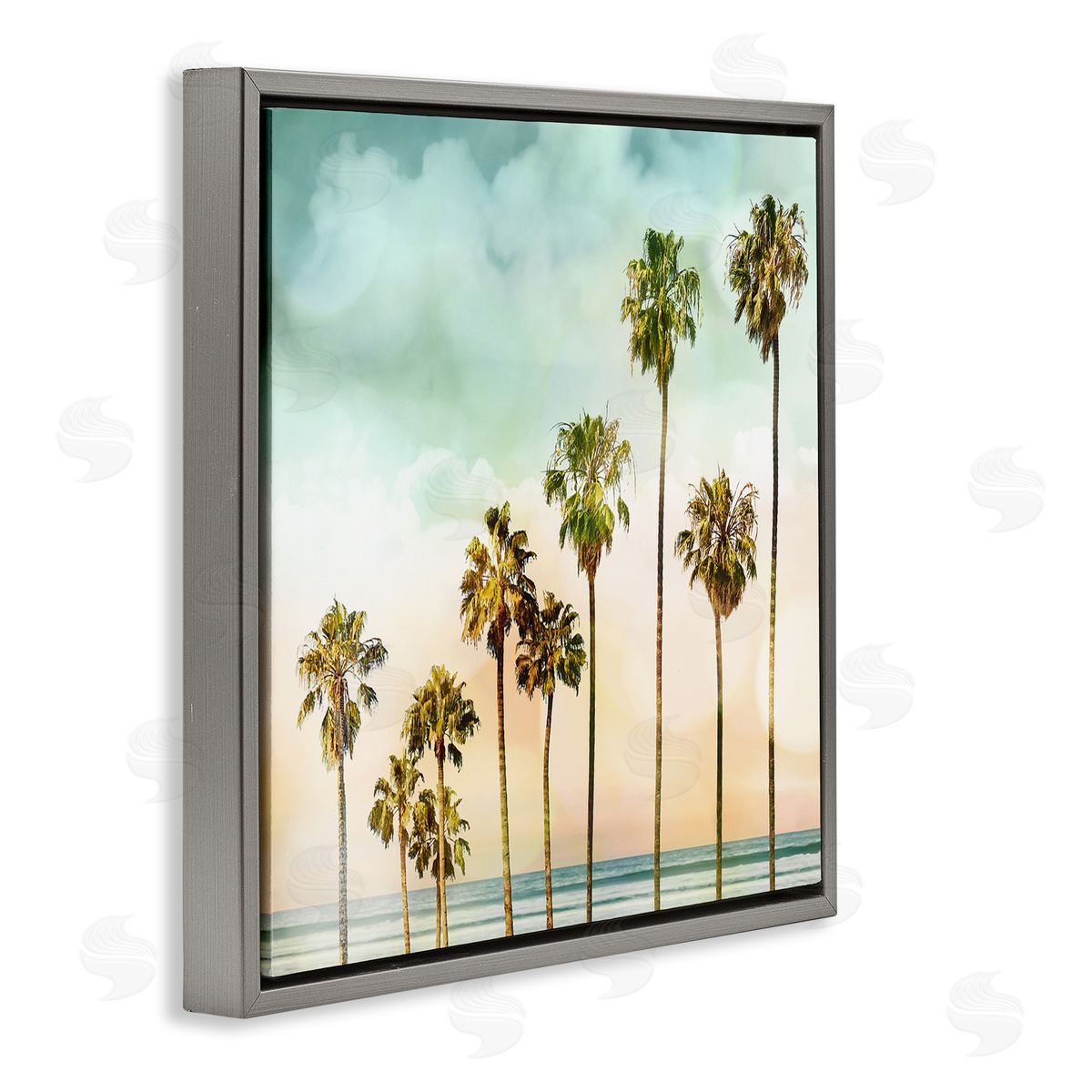 Tropical Beach Palm Trees Grey Floating Frame Canvas Wall Art, Home Decor by Devon Davis