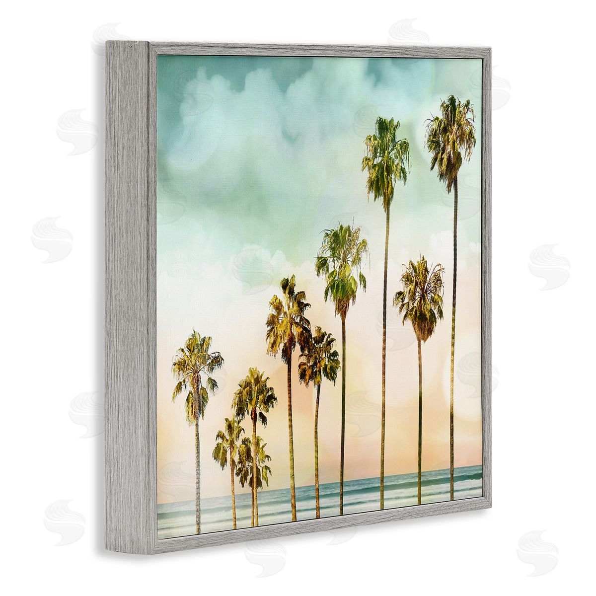 Tropical Beach Palm Trees Grey Frame Print Wall Art, Home Decor by Devon Davis
