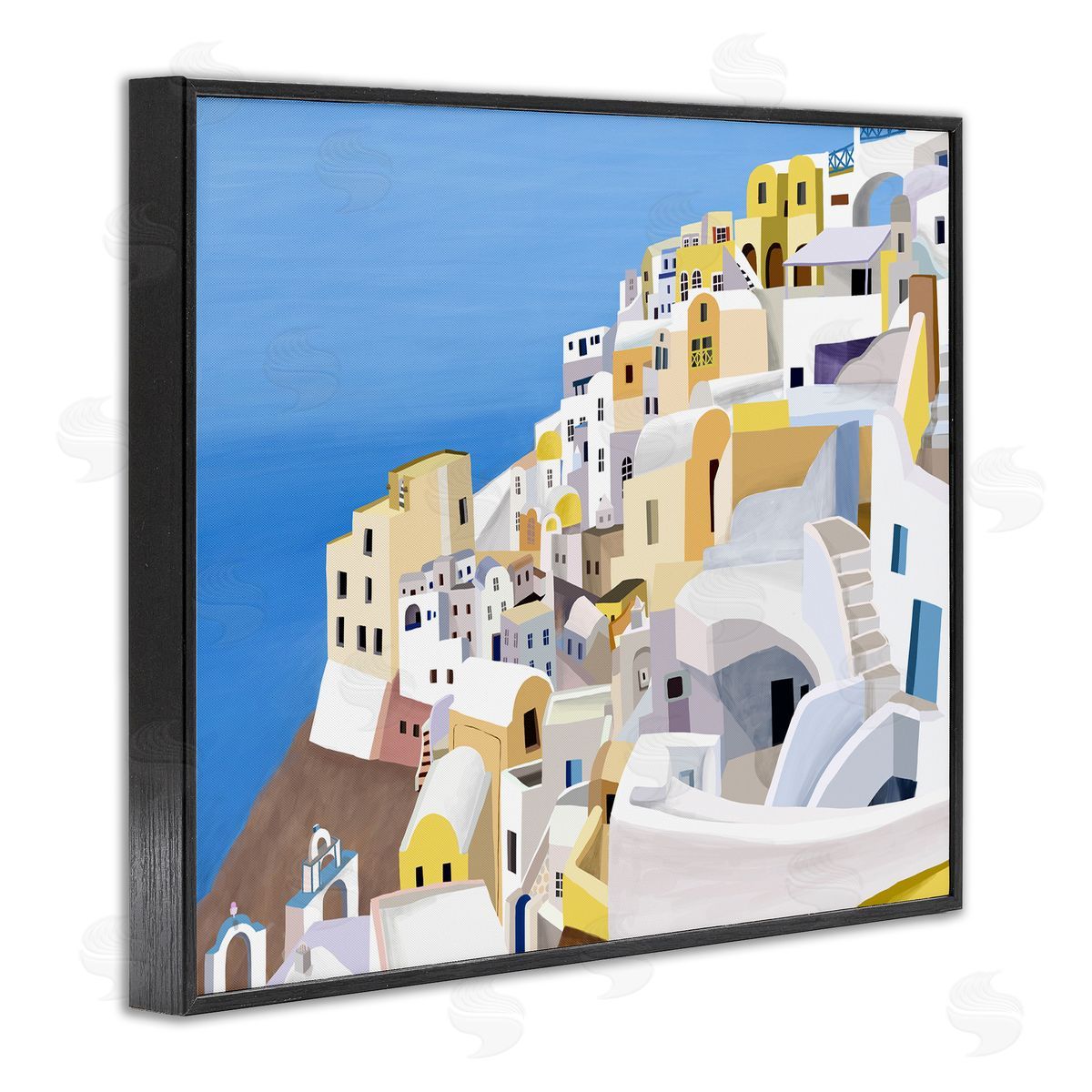 Carla Daly Coastal Greek City White Yellow Buildings Black Framed Giclee Wall Art