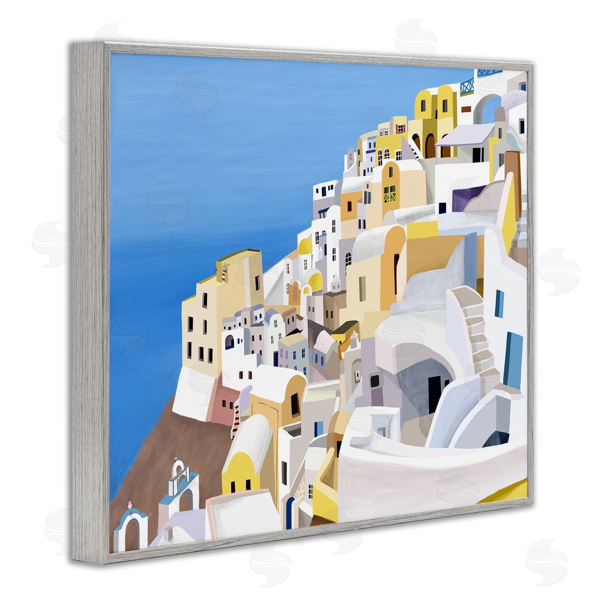 Carla Daly Coastal Greek City White Yellow Buildings Gray Framed Giclee Wall Art