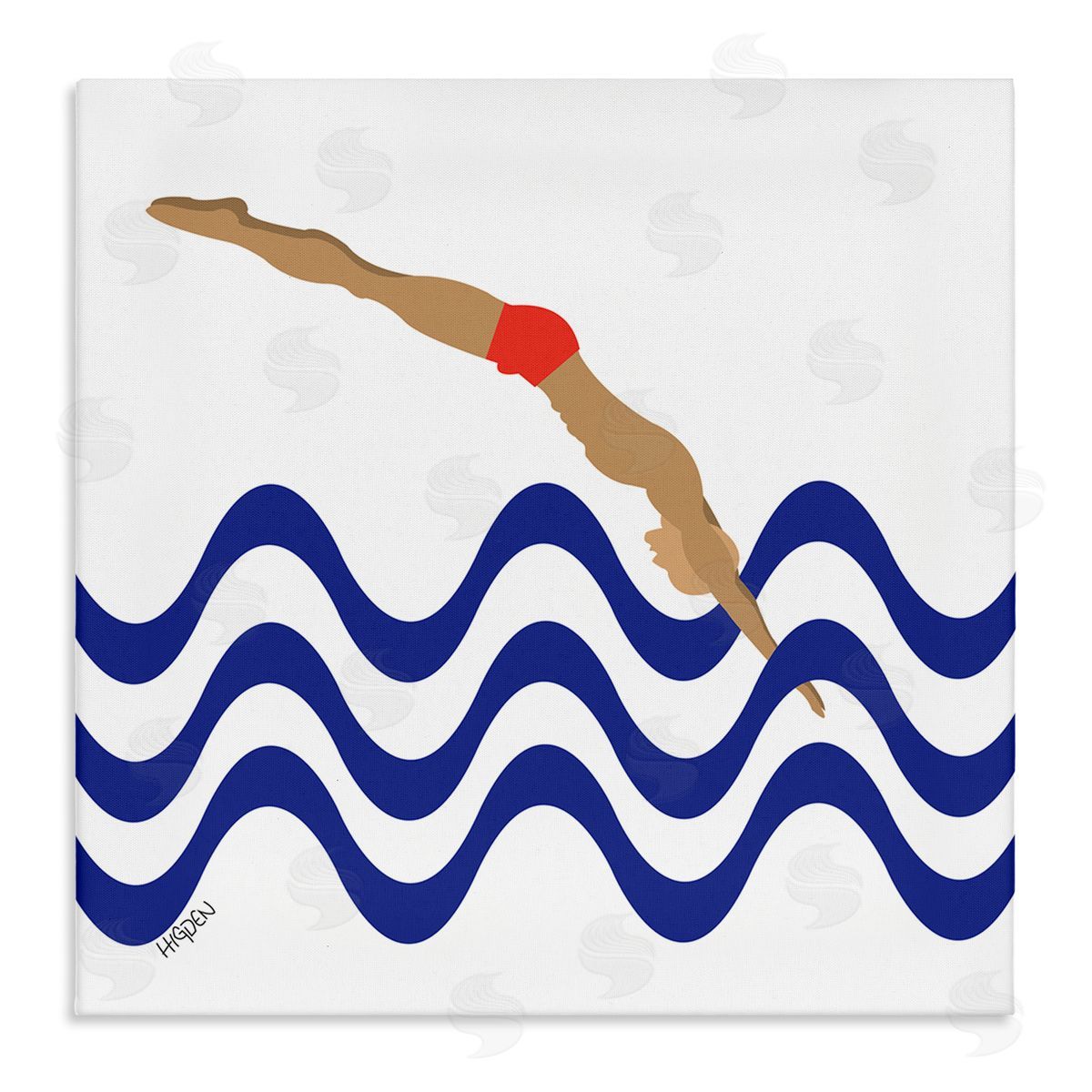 Mark Higden Male Diver Abstract Blue Waves Canvas Wall Art
