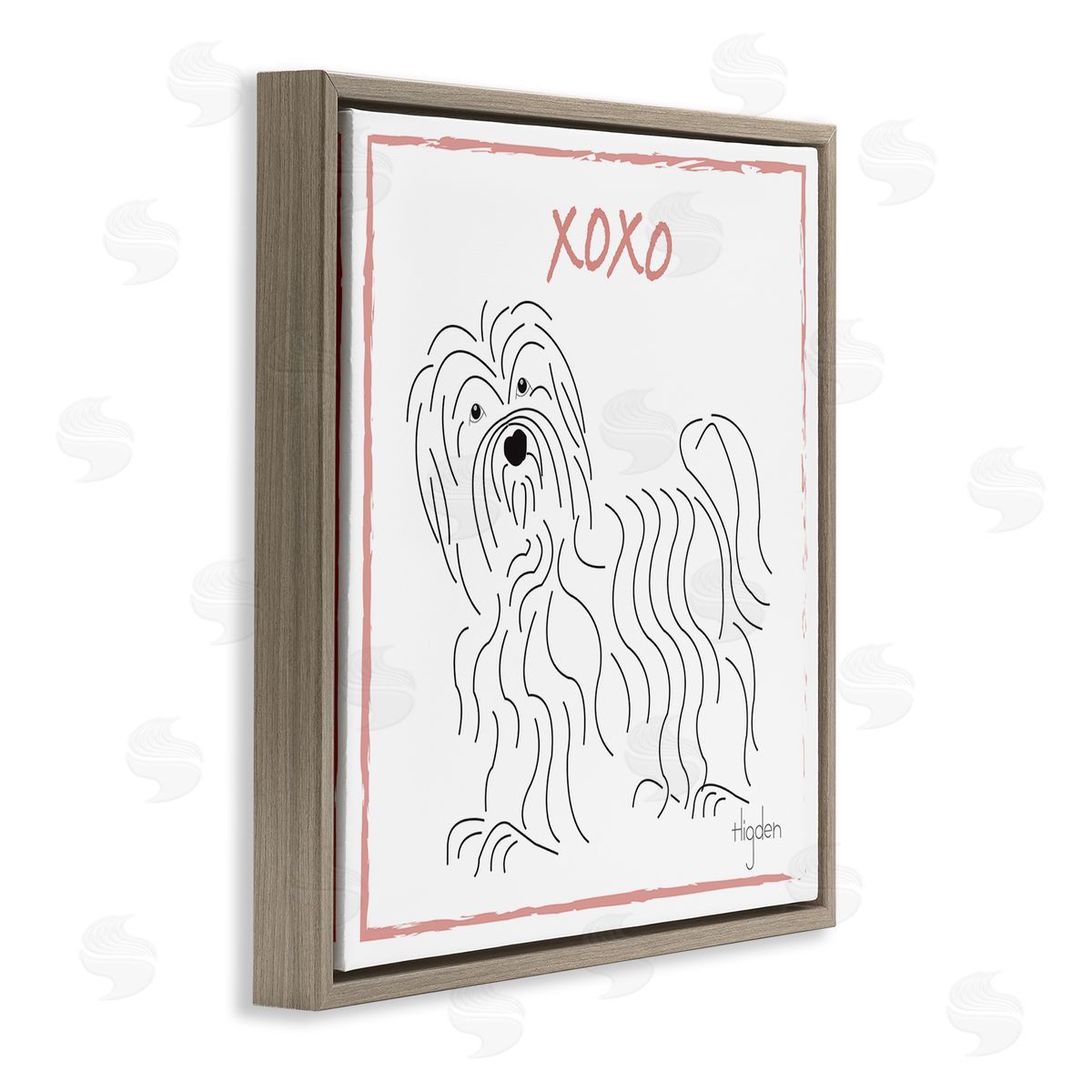 Mark Higden Puppy Minimal Linework Hugs Kisses Brown Floater Frame Canvas Art