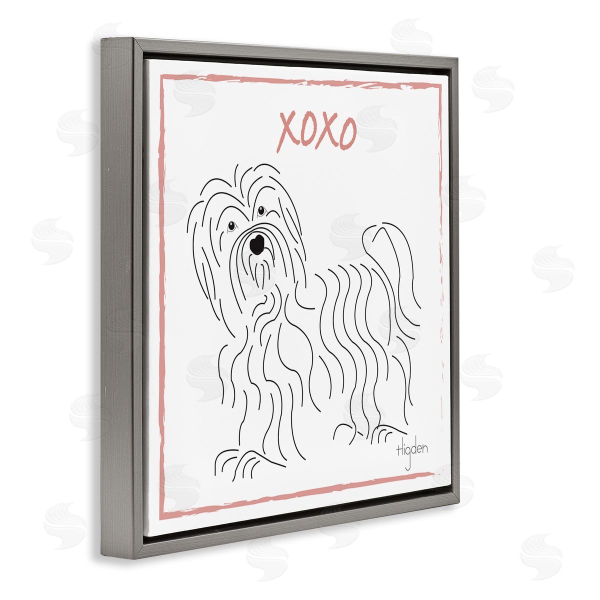 Mark Higden Puppy Minimal Linework Hugs Kisses Gray Floater Frame Canvas Art