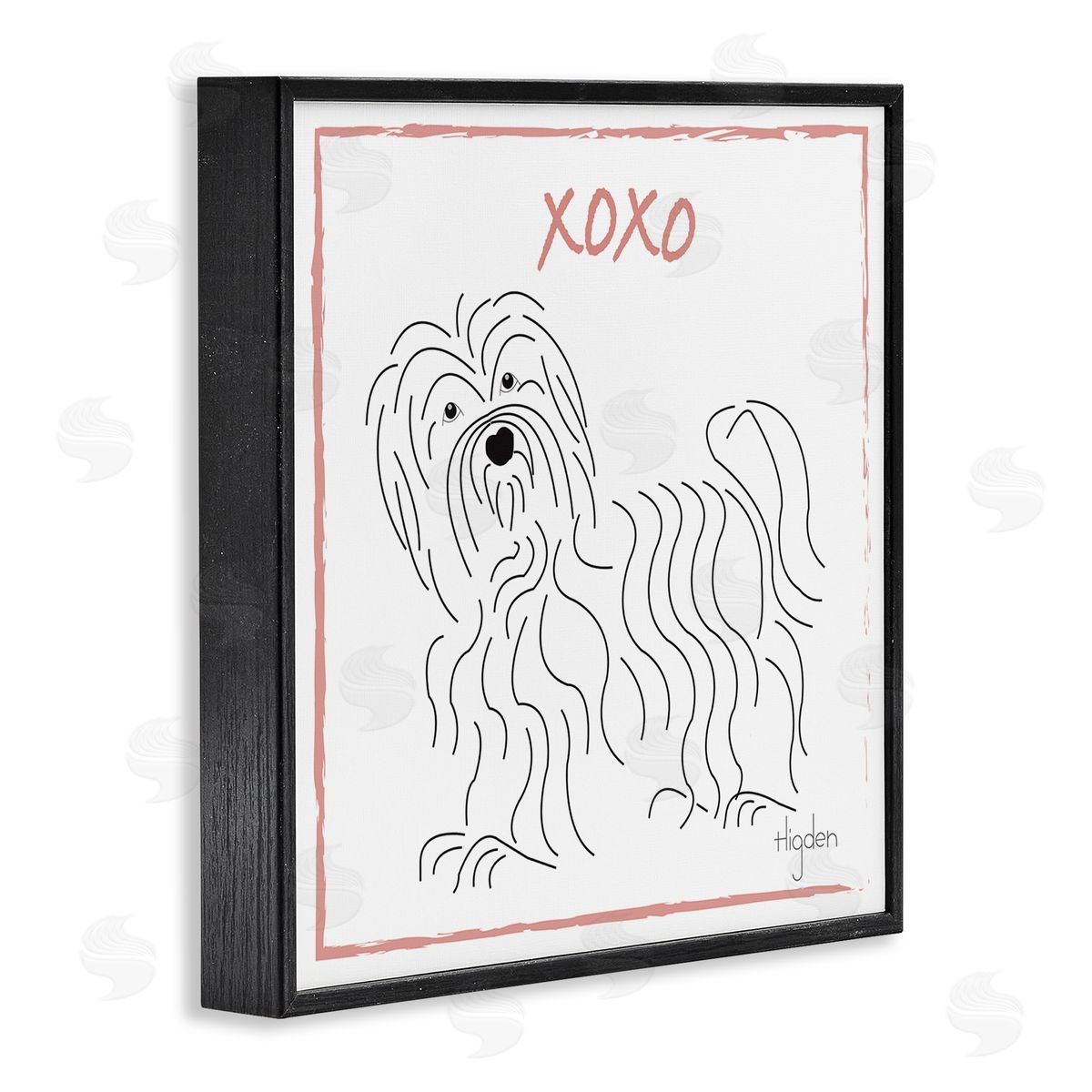 Mark Higden Puppy Minimal Linework Hugs Kisses Black Framed Giclee Wall Art