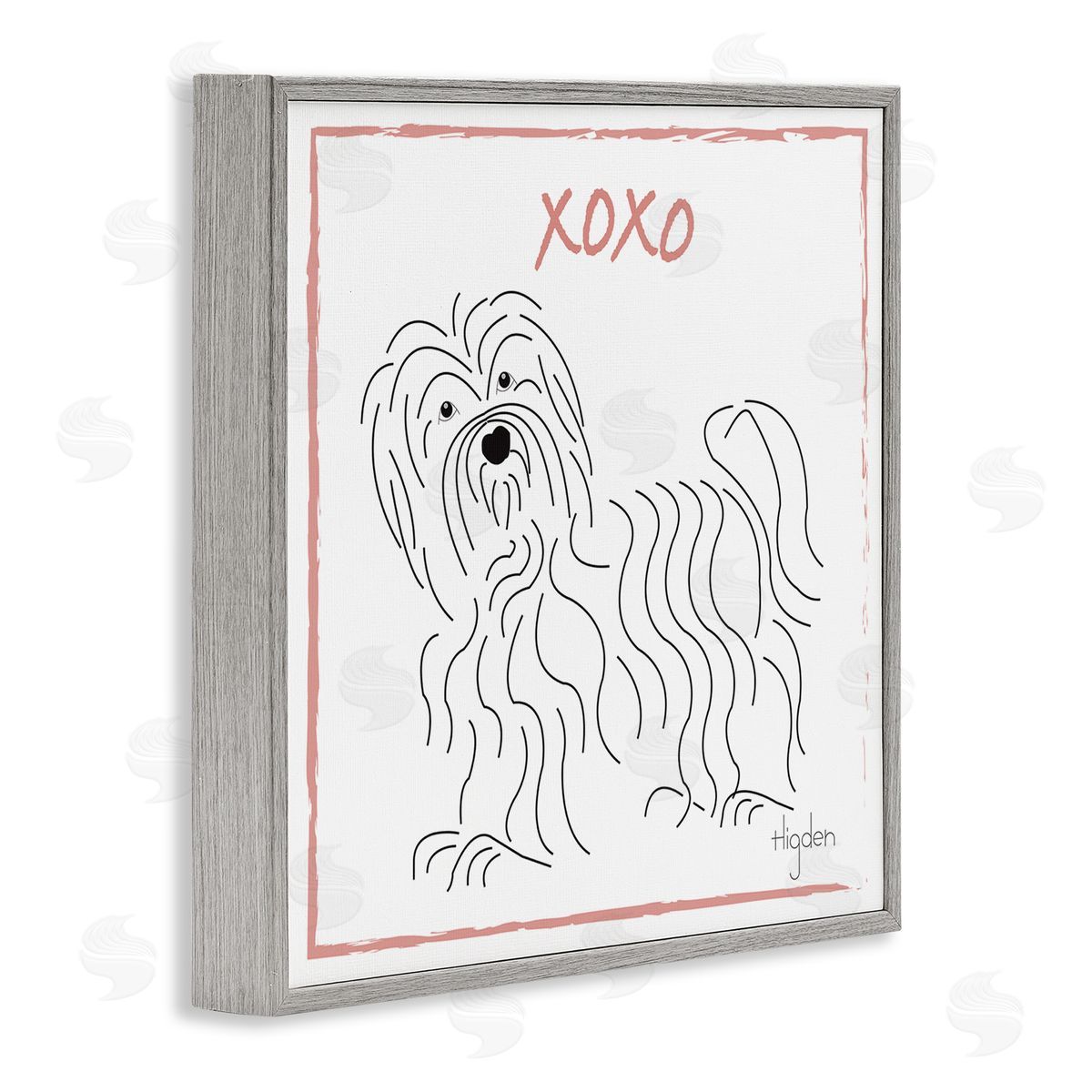 Mark Higden Puppy Minimal Linework Hugs Kisses Gray Framed Giclee Wall Art
