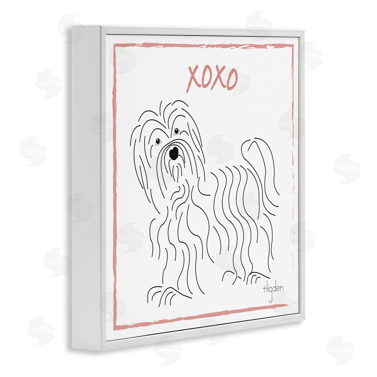 Mark Higden Puppy Minimal Linework Hugs Kisses White Framed Giclee Wall Art