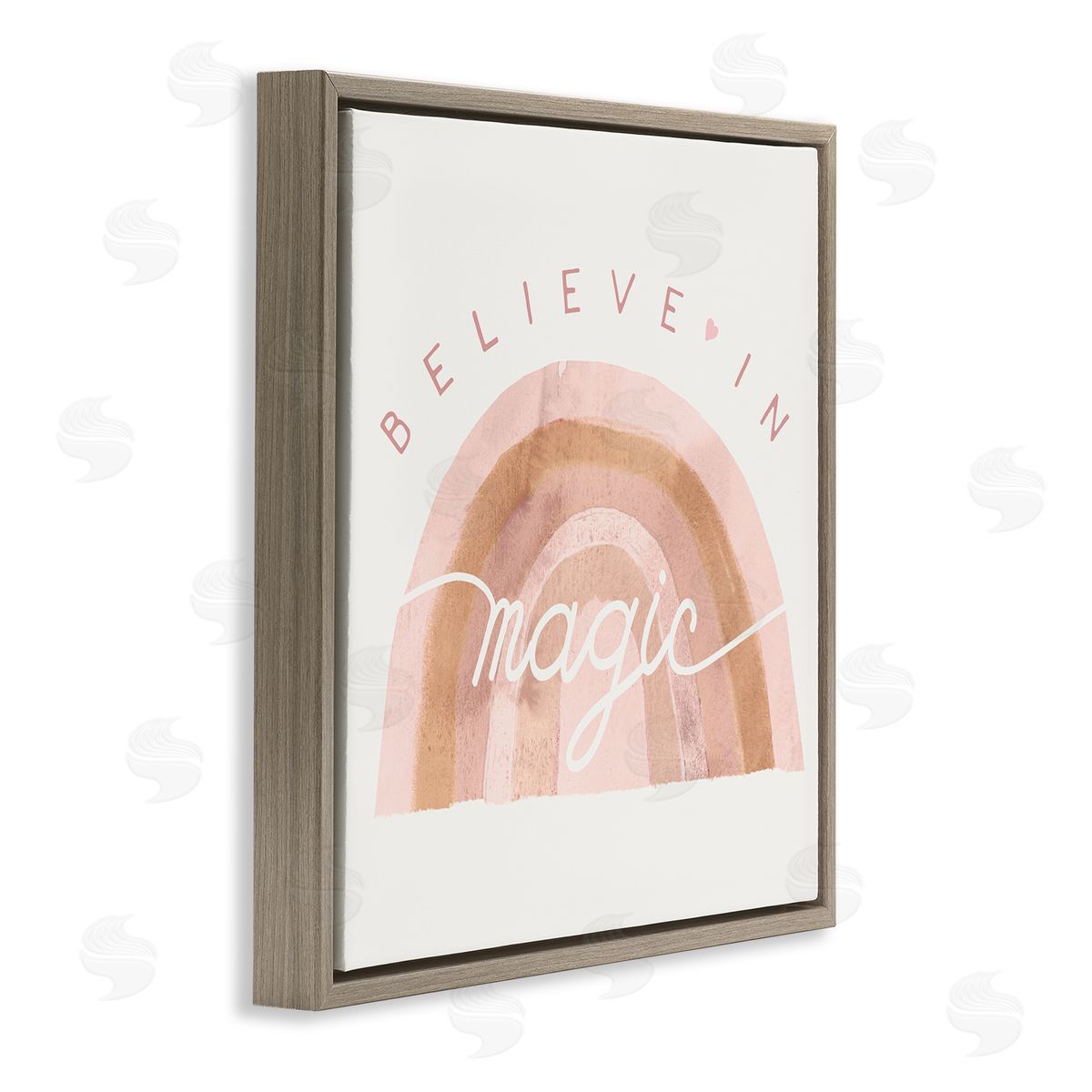 Stupell Studio Believe In Magic Watercolor Rainbow Brown Floater Frame Canvas Art