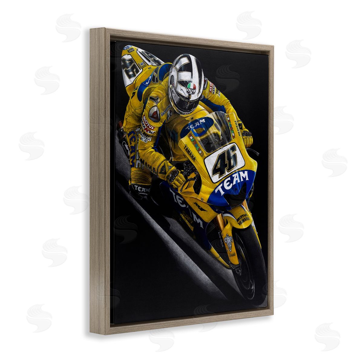 Todd Strothers Motorcycle Racer Yellow Uniform Brown Floater Frame Canvas Art