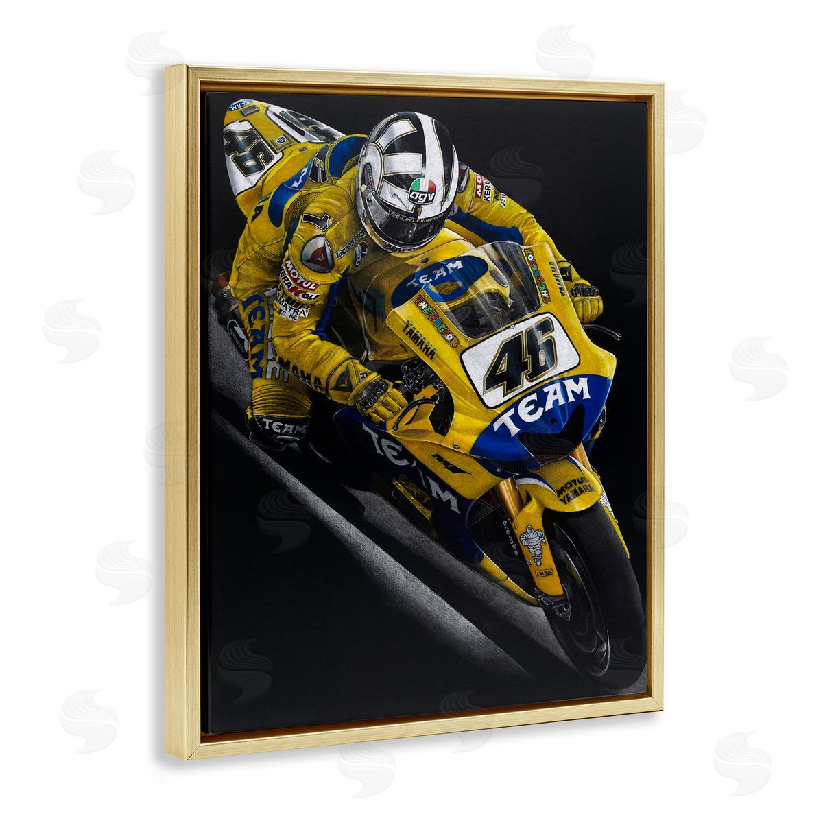 Todd Strothers Motorcycle Racer Yellow Uniform Gold Floater Frame Canvas Art