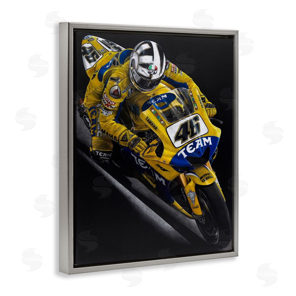 Todd Strothers Motorcycle Racer Yellow Uniform Gray Floater Frame Canvas Art