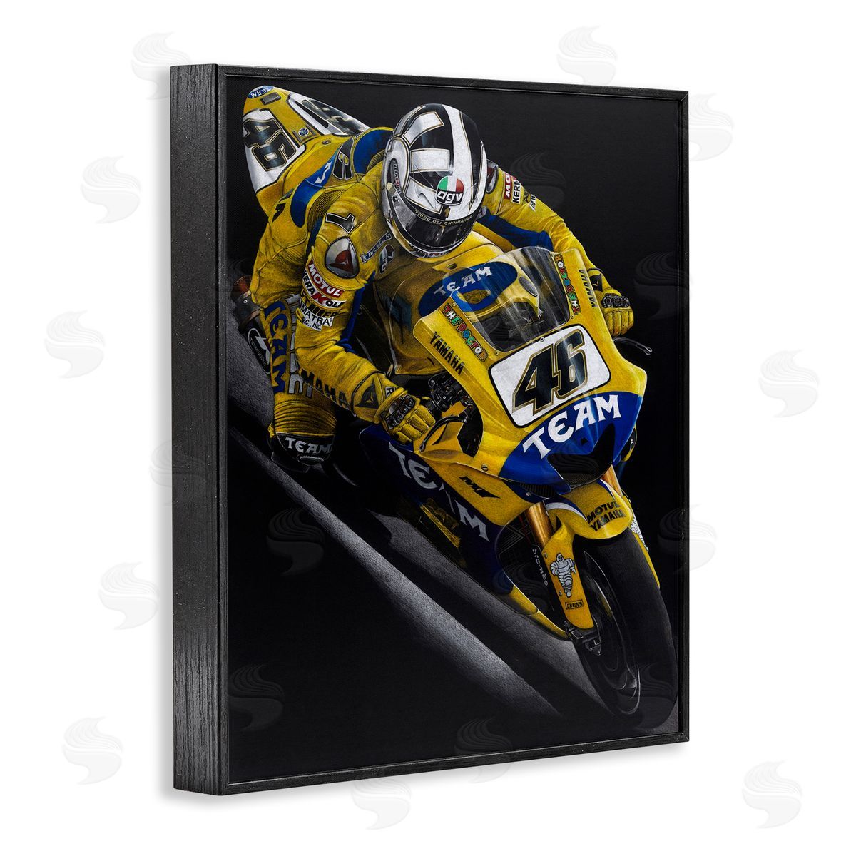 Todd Strothers Motorcycle Racer Yellow Uniform Black Framed Giclee Wall Art