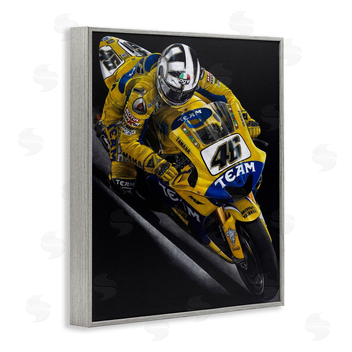 Todd Strothers Motorcycle Racer Yellow Uniform Gray Framed Giclee Wall Art