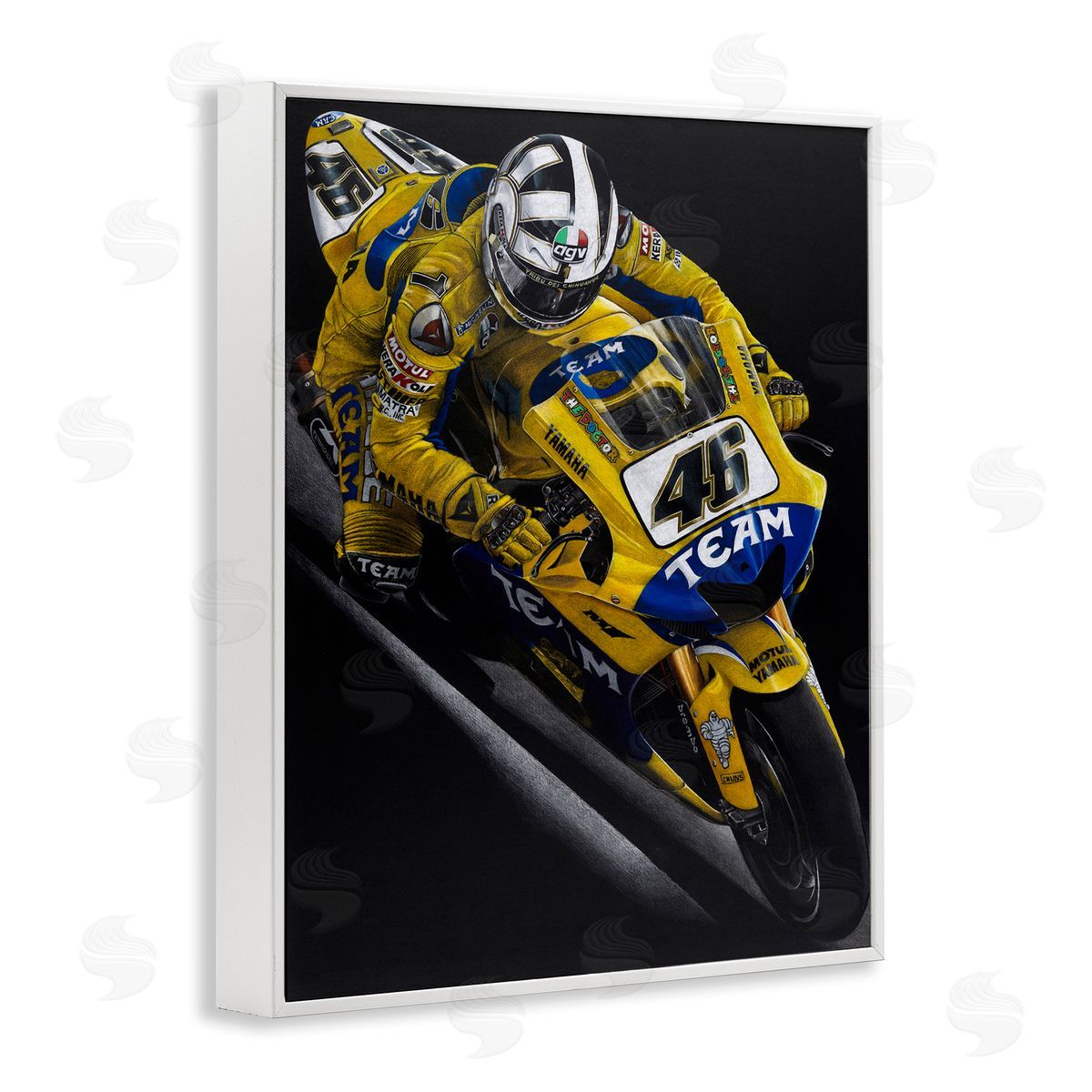 Todd Strothers Motorcycle Racer Yellow Uniform White Framed Giclee Wall Art