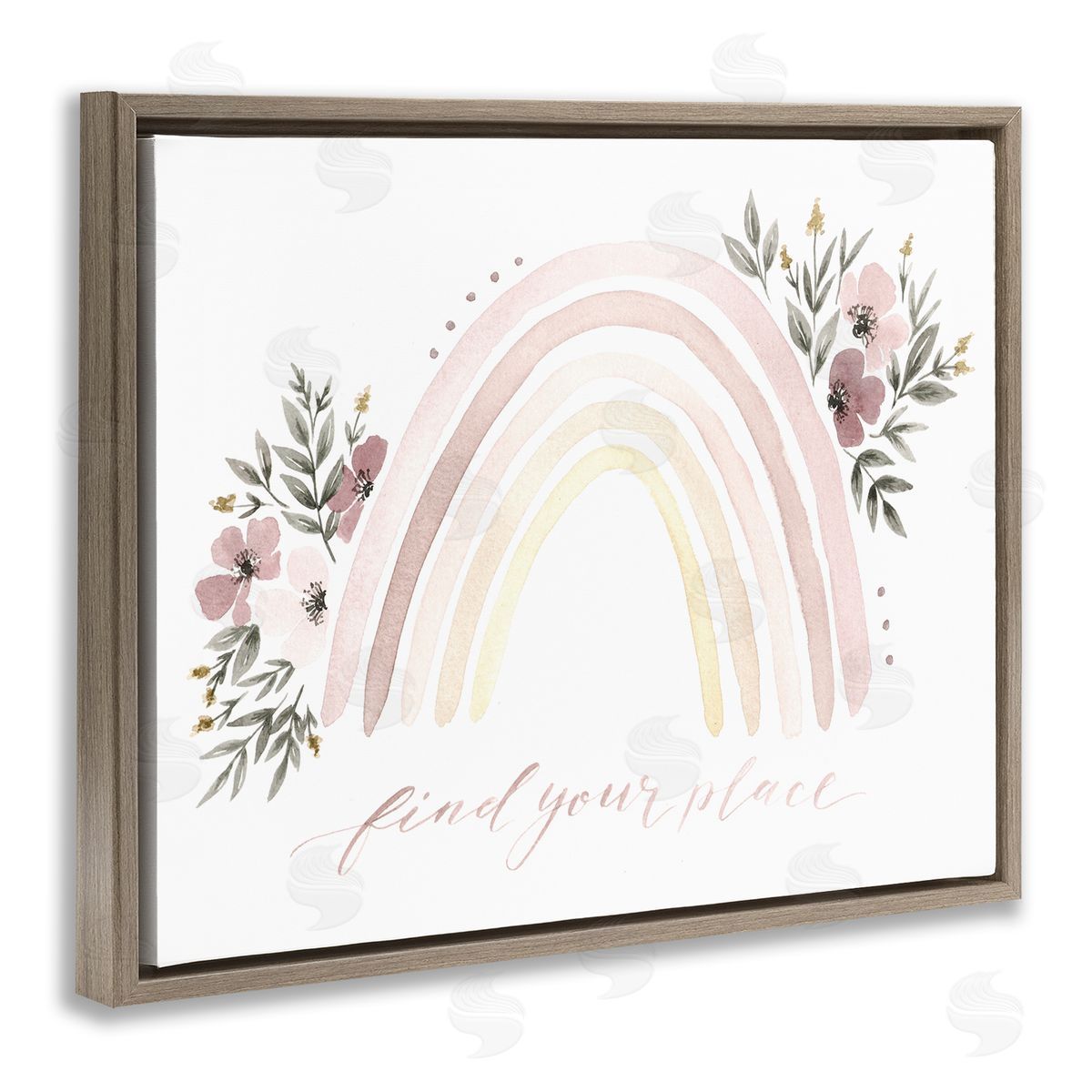 Ella Grace Designs Find Your Place Floral Rainbow Brown Floater Frame Canvas Art