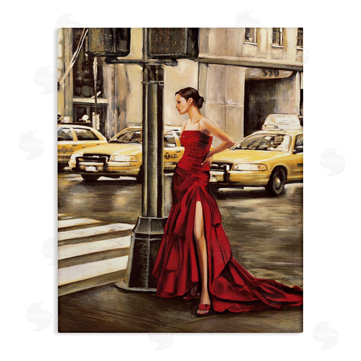 Edoardo Rovere City Crosswalk Fashion Red Gown Canvas Wall Art