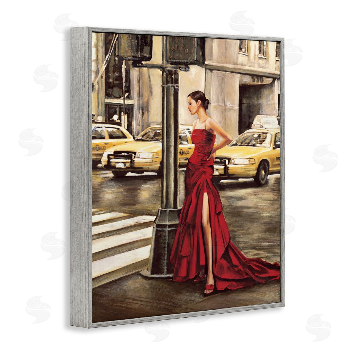 Edoardo Rovere City Crosswalk Fashion Red Gown Gray Framed Giclee Wall Art