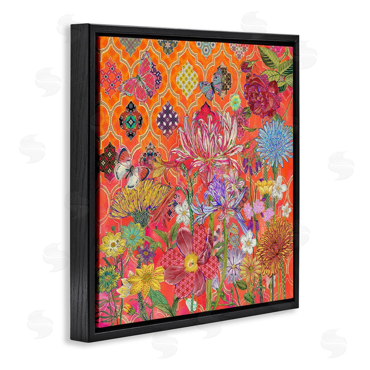 Sangita Bachelet Warm Arabesque Geometric Pattern Florals Black Floater Frame Canvas Art
