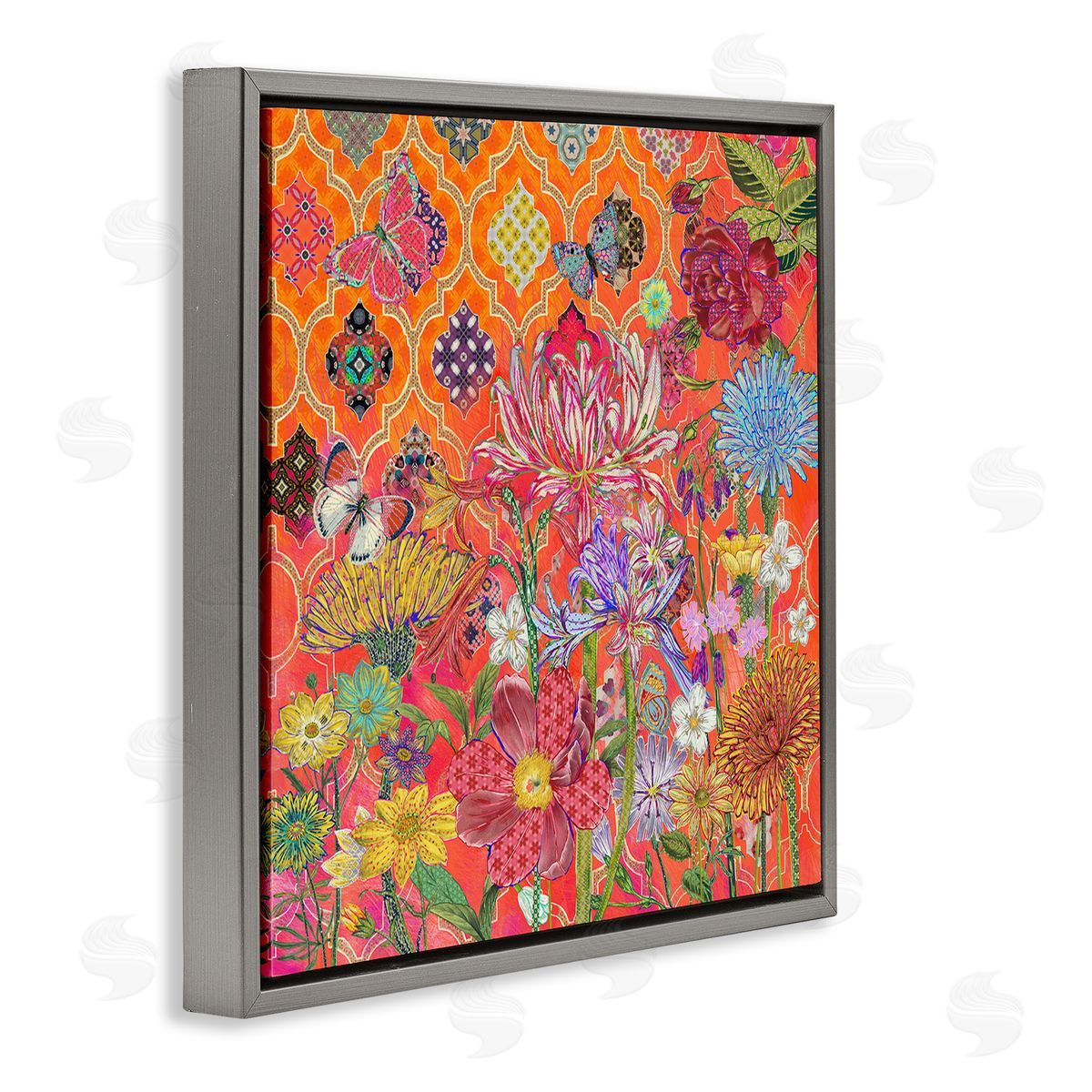 Sangita Bachelet Warm Arabesque Geometric Pattern Florals Gray Floater Frame Canvas Art
