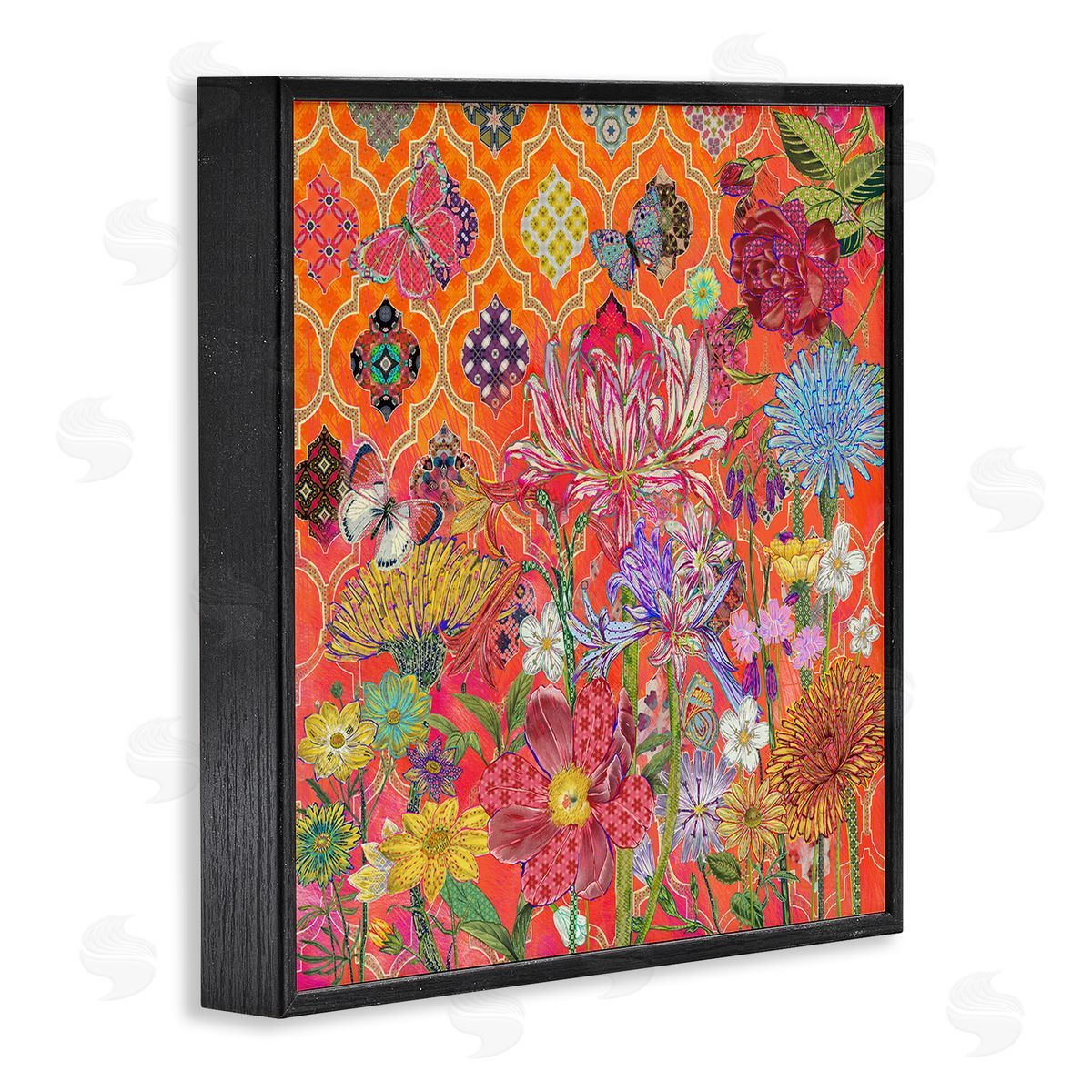 Sangita Bachelet Warm Arabesque Geometric Pattern Florals Black Framed Giclee Wall Art
