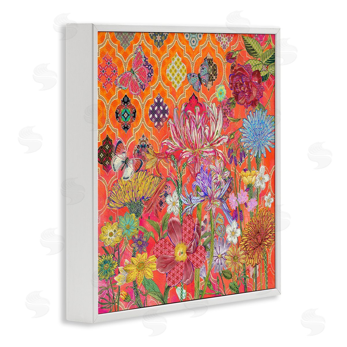 Sangita Bachelet Warm Arabesque Geometric Pattern Florals White Framed Giclee Wall Art